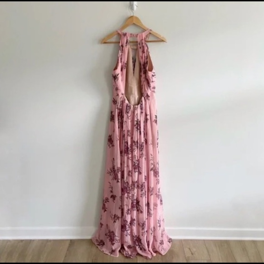 Marchesa Notte Carrara Floral Printed Halter Lurex Chiffon Bridesmaid Maxi Dress - Picture 3 of 7